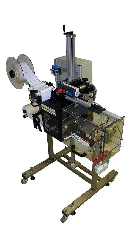 RA-03 Pedestal Mounted Print label Applicator Robo Apply Labelling Systems